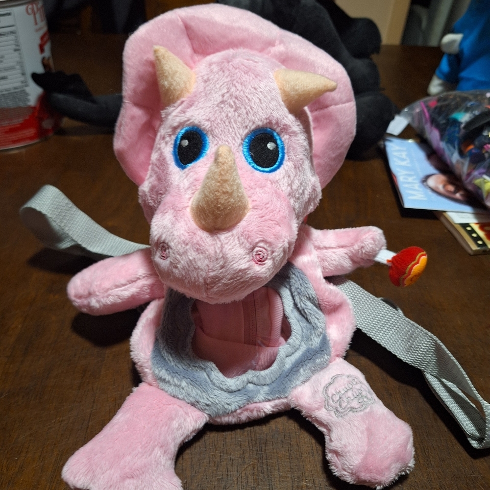CHUPA CHUPS Cool Friends Pink Plush Triceratops Dinosaur Small Backpack 12"